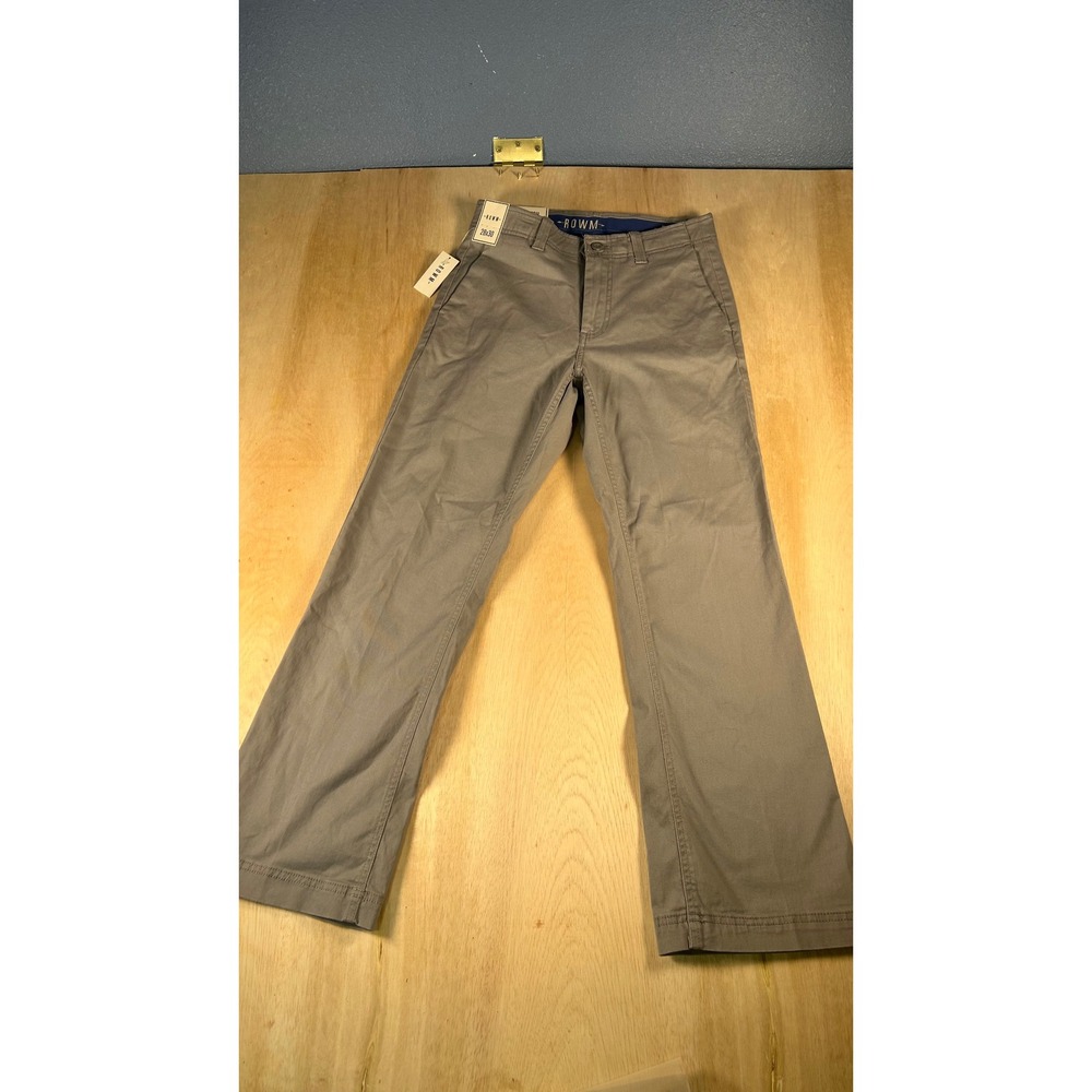 ROWM Mens Stretch Chino Pants Grey Straight Leg Flat Front 28x30 NWT